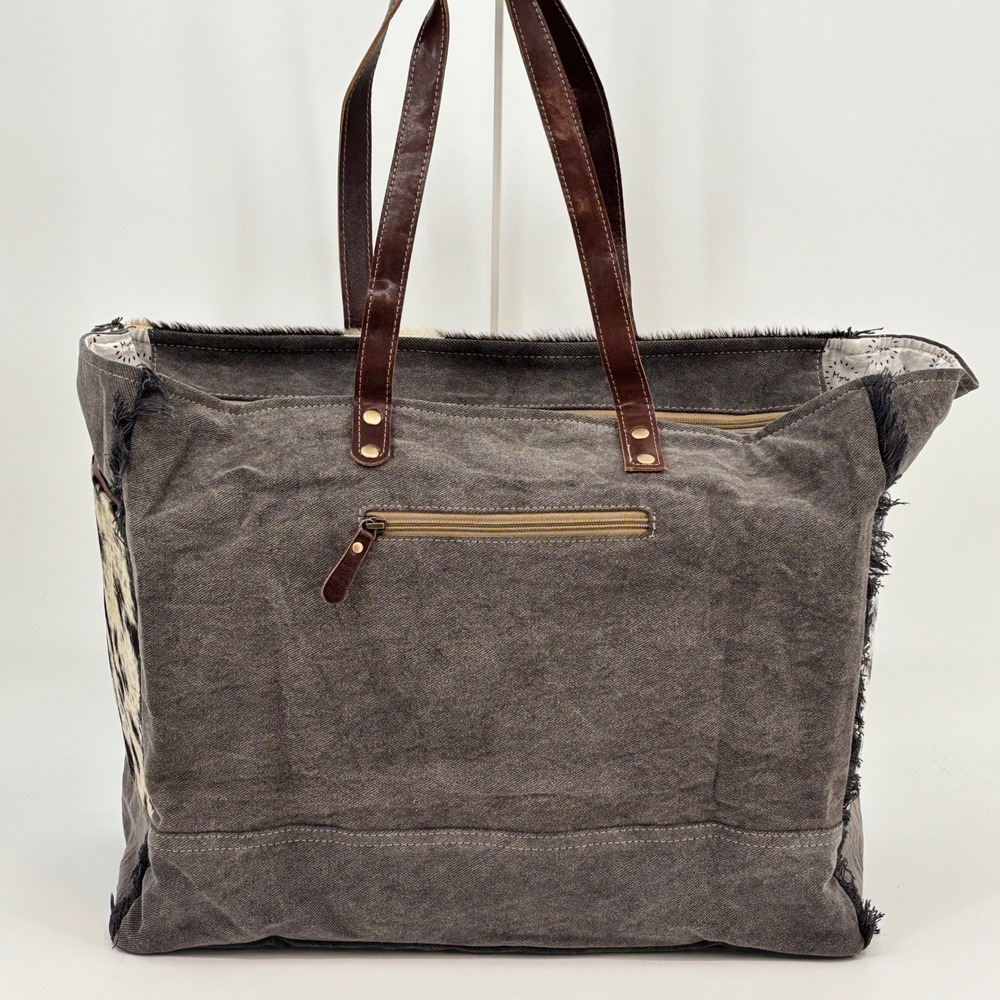 Myra Cartwright Hand-Tooled Bag Weekender Large Black White Cowhide Western Tote - Picture 3 of 12